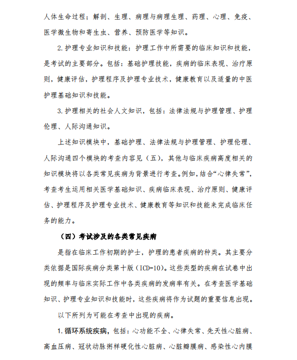 2019年护士执业资格证考试大纲